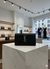 SAINT LAURENT  BLACK CROC-EMBOSSED WALLET ON CHAIN   LADIES SLING BAG